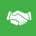  white vector image of two hands shaking on a green background